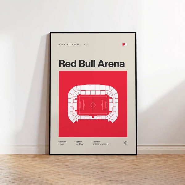 New York Red Bulls Poster, Red Bull Arena Stadium Print, Mid Century Modern Soccer Poster, Football Bedroom Art, Minimalist Office Wall Art