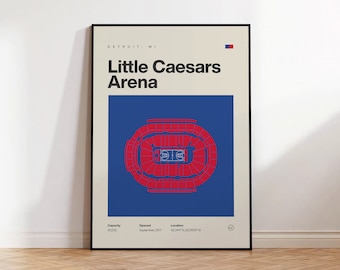 Detroit Pistons Poster, Little Caesars Arena, NBA Print, Mid Century Modern Basketball Wall Art, Basketball Gift, Sport Bedroom Poster