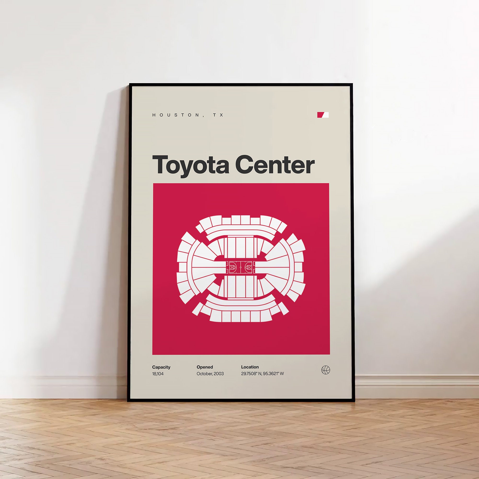 Houston Rockets Poster, Toyota Center Stadium Print, Mid Century Modern Basketball Poster, Sports Bedroom Poster, Minimalist Office Wall Art