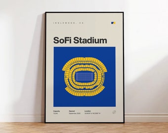 LA Rams Poster, Los Angeles SoFi Stadium Print, Mid Century Modern Football Poster, Sports Bedroom Posters, Minimalist Office Wall Art