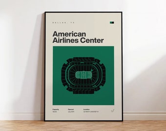 Dallas Stars Poster, American Airlines Center Print, NHL Poster, Mid Century Modern, Hockey Wall Art, Hockey Fan Gift, Sports Bedroom Poster