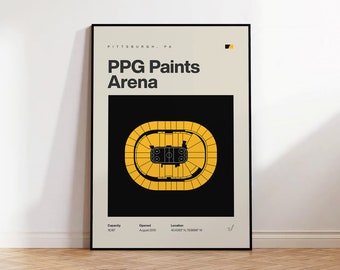 Pittsburgh Penguins Poster, PPG Paints Arena Stadium Print, Mid Century Modern Hockey Poster, Sports Bedroom Art, Minimalist Office Wall Art