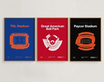 Cincinnati Sports Stadium Prints Set | Mid Century Modern Minimalist Posters (Digital Download)