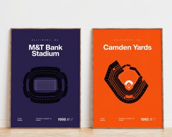 Baltimore Sports Stadium Print Set | Ravens, Orioles | Minimalist Mid Century Modern Bedroom Office Posters | Printable Download