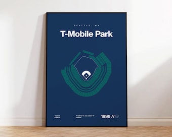 Plakat Seattle Mariners, wydruk stadionu T-Mobile Park, plakat baseballowy Mid Century Modern, plakaty sportowe do sypialni, minimalistyczna sztuka ścienna do biura