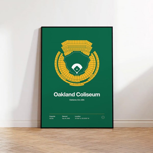 Oakland Athletics Poster, Oakland Coliseum Print, MLB Poster, Mid-Century Modern Baseball Wall Art, Baseball Gift, Sports Bedroom Posters