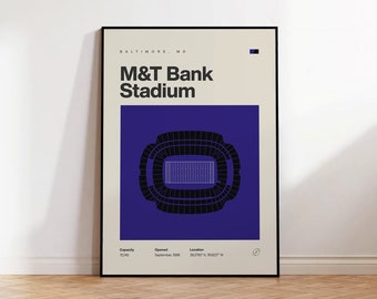 Baltimore Ravens Poster, M&T Bank Stadium Print, Mid Century Modern Football Poster, Sports Bedroom Posters, Minimalist Office Wall Art