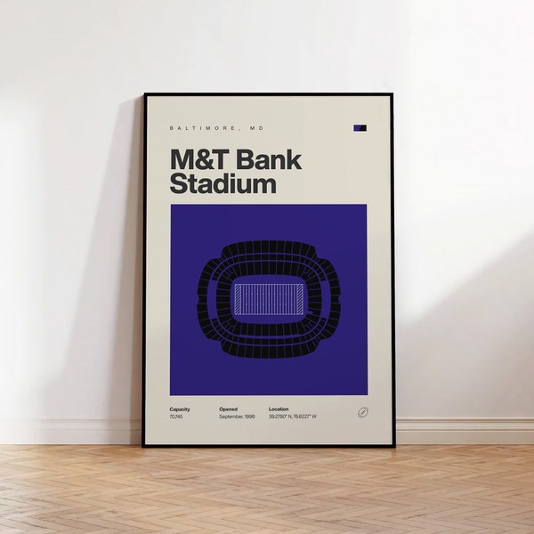 Baltimore Ravens Poster, M&T Bank Stadium Print, Mid Century Modern Football Poster, Sports Bedroom Posters, Minimalist Office Wall Art