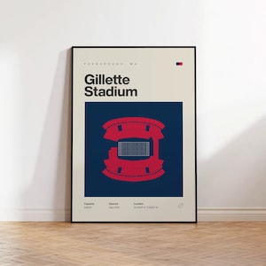 New England Patriots Poster, Gillette Stadium Print, Mid Century Modern Football Poster, Sports Bedroom Posters, Minimalist Office Wall Art
