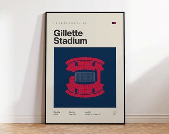 New England Patriots Poster, Gillette Stadium Print, Mid Century Modern Football Poster, Sports Bedroom Posters, Minimalist Office Wall Art