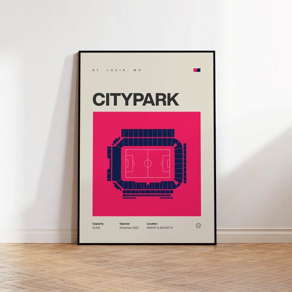 St. Louis City SC Poster, CITYPARK Stadium Soccer Print, Mid Century Modern Football Posters, Sports Bedroom Art, Minimalist Office Wall Art