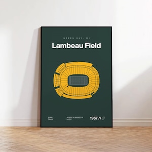 Green Bay Packers poster, Lambeau Field Stadium print, moderne voetbalposter uit het midden van de eeuw, sport slaapkamer kunst, minimalistische kantoormuurkunst