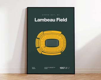 Green Bay Packers Poster, Lambeau Field Stadium Print, Mid Century Modern Football Poster, Sports Bedroom Art, Minimalist Office Wall Art