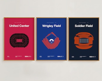 Chicago Sports Stadium Prints Set | Mid Century Modern Minimalist Posters (Digital Download)