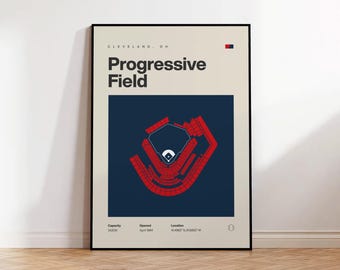 Cleveland Guardians Poster, Progressive Field Stadium Print, Mid Century Modern Baseball Poster, Bedroom Posters, Minimalist Office Wall Art