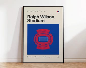 Plakat piłkarski Buffalo, wydruk na stadionie Highmark, plakat piłkarski w stylu mid-century modern, plakaty sportowe do sypialni, minimalistyczna sztuka ścienna do biura