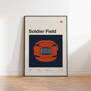 Chicago Bears Poster, Soldat Field Stadion Druck, Mid Century Modern Football Poster, Sport Schlafzimmer Poster, Minimalistische Büro Wandkunst