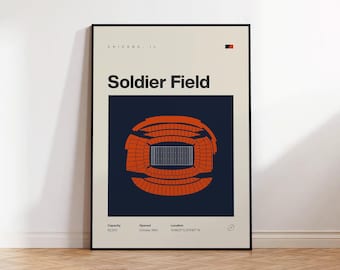 Chicago Bears Poster, Soldier Field Stadium Print, Mid Century Modern Football Poster, Sports Bedroom Posters, Minimalist Office Wall Art