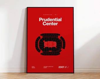 Plakat New Jersey Devils, Druk Prudential Center, Plakat hokejowy w stylu Mid Century Modern, Plakaty do sypialni w stylu sportowym, Minimalistyczna sztuka ścienna do biura