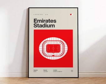 Arsenal Poster, Emirates Stadium Football Print, Mid Century Modern Soccer Poster, Sports Bedroom Posters, Minimalist Office Wall Art