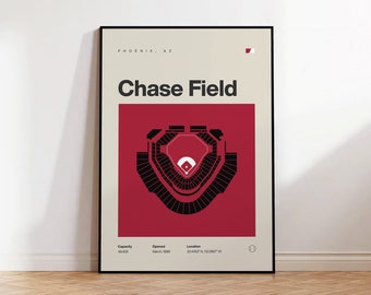 Plakat Arizona Diamondbacks, wydruk na stadionie Chase Field, plakat baseballowy Mid Century Modern, plakat do sypialni sportowej, minimalistyczna sztuka ścienna do biura