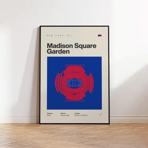 New York Rangers Poster, Madison Square Garden Print, Mid Century Modern Hockey Poster, Sports Bedroom Posters, Minimalist Office Wall Art