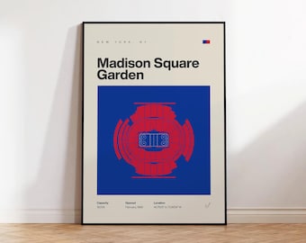 New York Rangers Poster, Madison Square Garden Print, Mid Century Modern Hockey Poster, Sports Bedroom Posters, Minimalist Office Wall Art