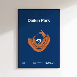 Cartaz do Houston Astros, Impressão do Estádio Daikin Park, Cartaz de beisebol moderno de meados do século, Cartazes de quarto esportivo, Arte de parede de escritório minimalista