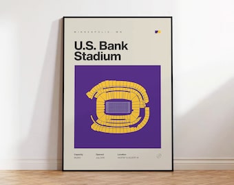 Minnesota Vikings Poster, US Bank Stadium Print, Mid Century Modern Football Poster, Sports Bedroom Posters, Minimalist Office Wall Art
