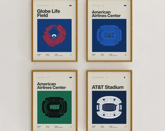 Dallas Sports Stadium Prints Set | Mid Century Modern Minimalist Posters (Digital Download)