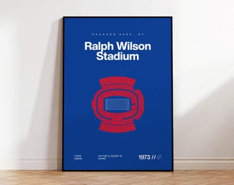 Plakat piłkarski Buffalo, wydruk na stadionie Highmark, plakat piłkarski w stylu mid-century modern, plakaty sportowe do sypialni, minimalistyczna sztuka ścienna do biura