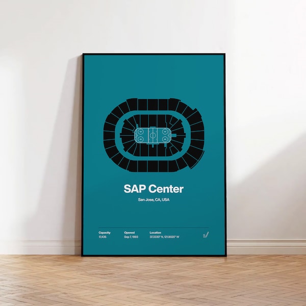 San Jose Sharks Poster, SAP Center Print, NHL Poster, Mid Century Modern, Hockey Wall Art, Hockey Fan Gift, Sports Bedroom Poster