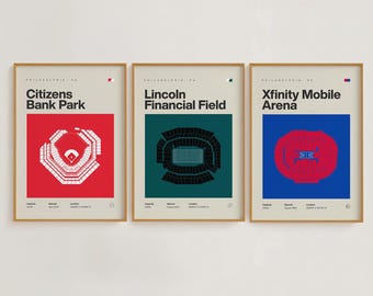 Philadelphia Sports Stadium Prints Set | Mid Century Modern Minimalist Posters (Digital Download)
