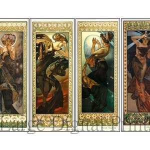 Conjunto completo da série A Lua e as Estrelas 1902. 4 Impressões de Alphonse Mucha para baixar e imprimir em casa para uso pessoal e comercial