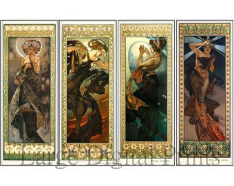 Full Set The Moon and the Stars Series 1902. 4 Alphonse Mucha Prints to Download and print at home personal and commercial use