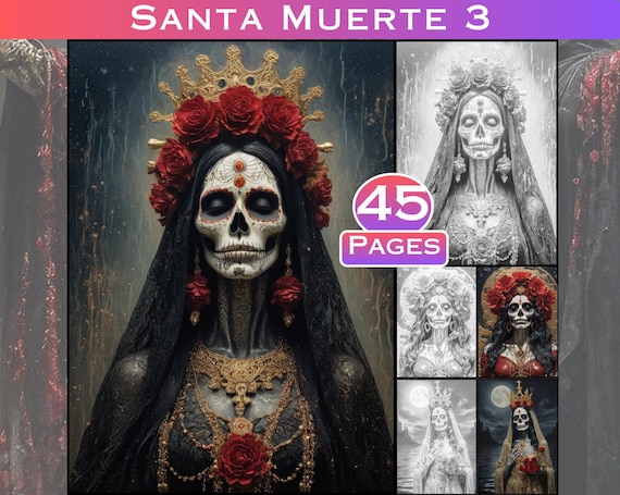 Nuestra Señora Santa Muerte 3 Adult Grayscale Coloring Book, Religious Art Digital Download