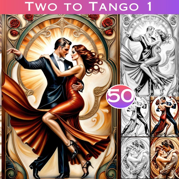 Two to Tango Set 1 of 2 Greyscale Adult Coloring Book St Valentines Digital Download with Full Color Files and Commercial Use Included