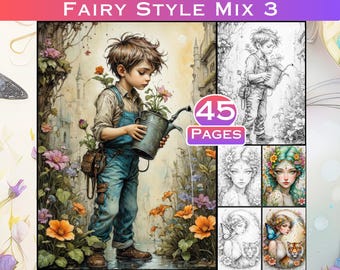 Fairy Grayscale Coloring Pages: Adult Fantasy Art (Digital Download)