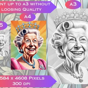 The Queen Mum Really Having Too Much Fun Grayscale Coloring Pages Adult Coloring Pages LargeDigitalPrints Commercial Use