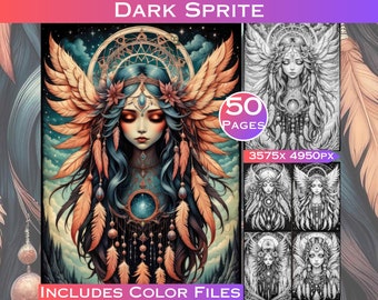 Dark Sprite Coloring Book: 50 Gothic Grayscale Pages (Digital Download)
