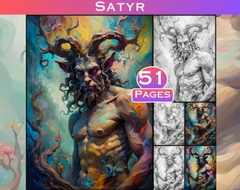 Satyr Grayscale Coloring Book: 51 Fantasy Art Pages (Digital Download)