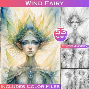 53 Wind Fairy Beautiful Grayscale Coloring Book Adult Coloring Pages Instant Download Commercial Use Grayscale Coloring Book Printable Files