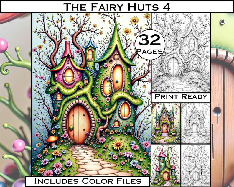 Enchanted Fairy Mushroom Villages Clipart & Coloring Book: 32 Pages ...