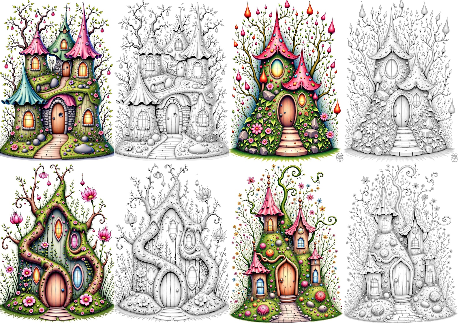 Enchanted Fairy Mushroom Villages Clipart & Coloring Book: 32 Pages ...