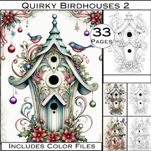 Art Nouveau Birdhouses Coloring Book: Grayscale Animals (Digital Download)