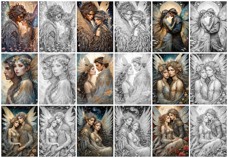 Fairy Passion Grayscale Coloring Book: Romantic Fantasy Art (Digital Download) image 4