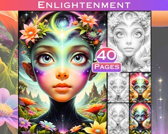 Enlightened Alien Coloring Book: Grayscale & Full Color Inspiration (Digital Download)
