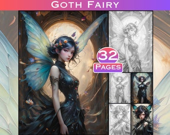 Gothic Fairy Coloring Book: 32 Grayscale Fantasy Pages (Printable PDF)