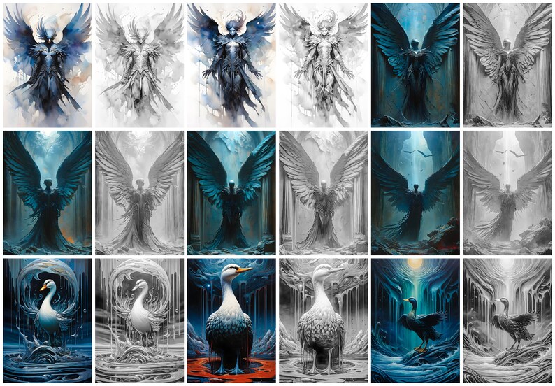 Winged Creature Patterns Winged Creatures Grayscale Coloring Book: Eagles, Angels, Ducks (44 ...