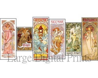 Set fof Mucha Prints featuring Alcoholic Beverages.  6 Alphonse Mucha Prints to Download and print at home personal and commercial use